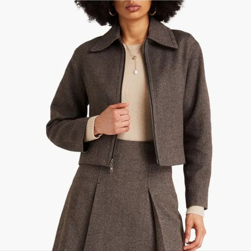 Vince Zipper Brown Wool Blend Cropped Jacket